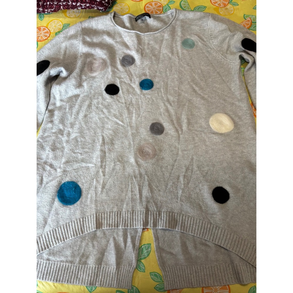 Parkhurst Knit Sweater Womens L Gray Polka Dot Button Back High Low Top